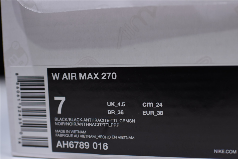 Nike womens  Air Max 270 black purple AH6789 016